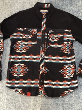 Men's Black Aztec-Print Snap Button Shirt - Casual Western Style